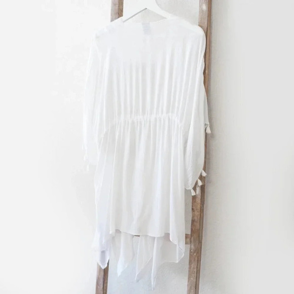 VINCE CAMUTO KIMONO SZ O/S WHITE TIE-FRONT COVER-UP TOP WITH TASSELS BOHO - Picture 9 of 11